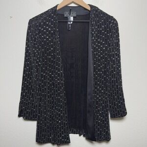 Alex Evenings‎ Women Sequins Glitter Cardigan Top Medium Black Silver Glam Party